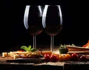 Italian Dinner with Appetizers and Wine Glasses