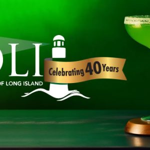 40 Year Event Banner ith green background and photo of a drink